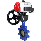 Vanne papillon d'eau Elephant WBV1631N-2W-Fb-H, matériau du corps - fonte QT450, matériau du disque - acier inoxydable AISI 304, joint - NBR, avec actionneur pneumatique double effet PA-DA, 4M310-08 24V, volant MON
