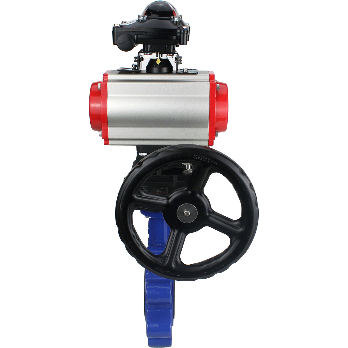 Vanne papillon d'eau Elephant WBV1631N-2W-Fb-H, matériau du corps - fonte QT450, matériau du disque - acier inoxydable AISI 304, joint - NBR, actionneur pneumatique PA-DA double action, 4M310-08 24V, BKV APL-210N, volant MON