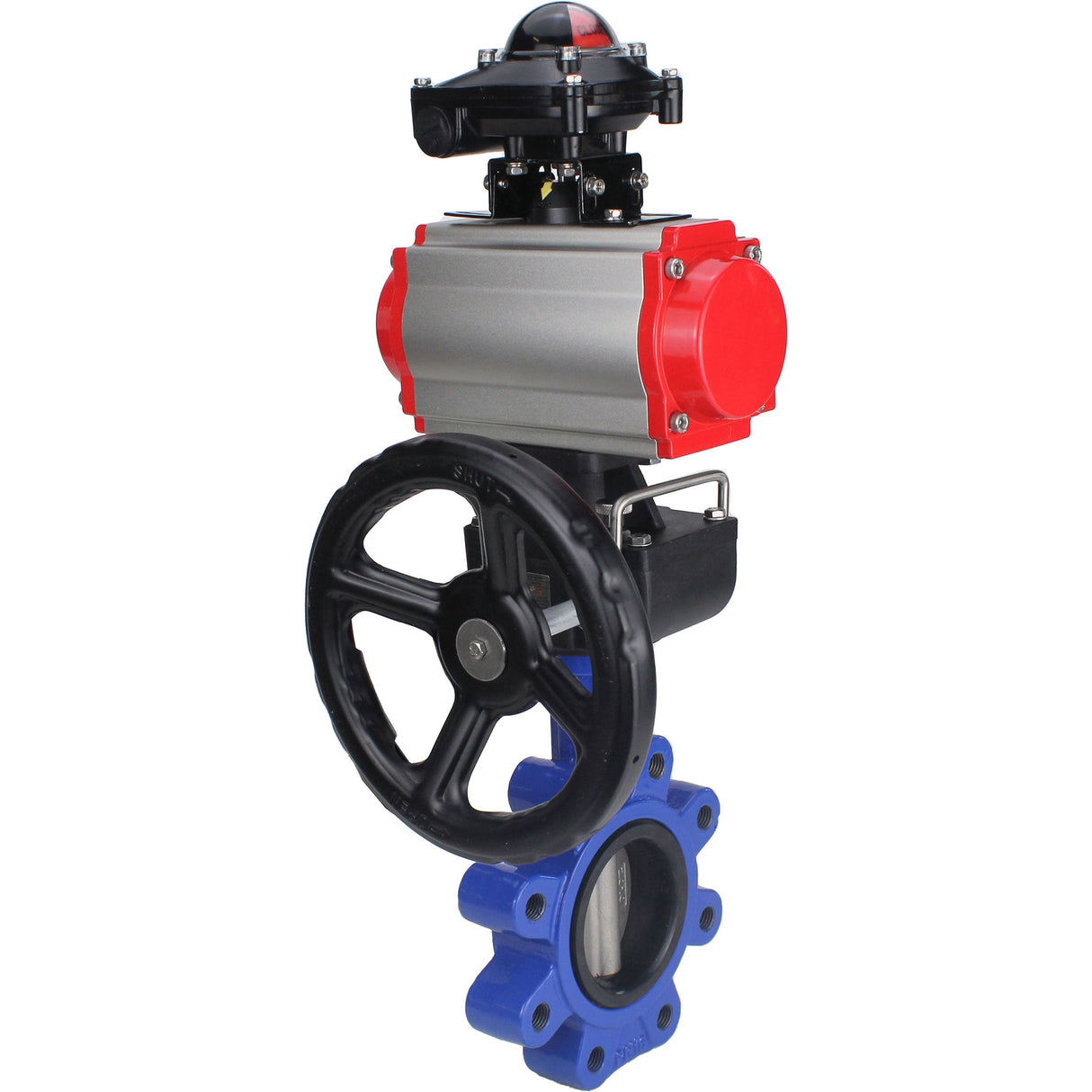 Vanne papillon d'eau Elephant WBV1631N-2W-Fb-H, matériau du corps - fonte QT450, matériau du disque - acier inoxydable AISI 304, joint - NBR, actionneur pneumatique PA-DA double action, 4M310-08 24V, BKV APL-210N, volant MON