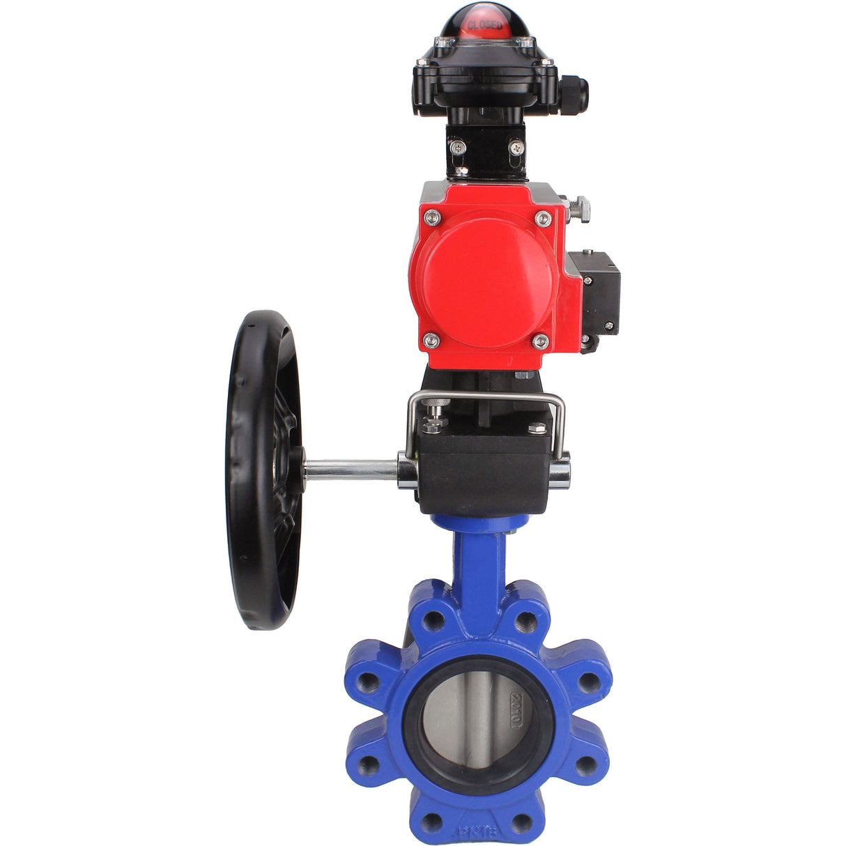 Vanne papillon d'eau Elephant WBV1631N-2W-Fb-H, matériau du corps - fonte QT450, matériau du disque - acier inoxydable AISI 304, joint - NBR, actionneur pneumatique PA-DA double action, 4M310-08 24V, BKV APL-210N, volant MON