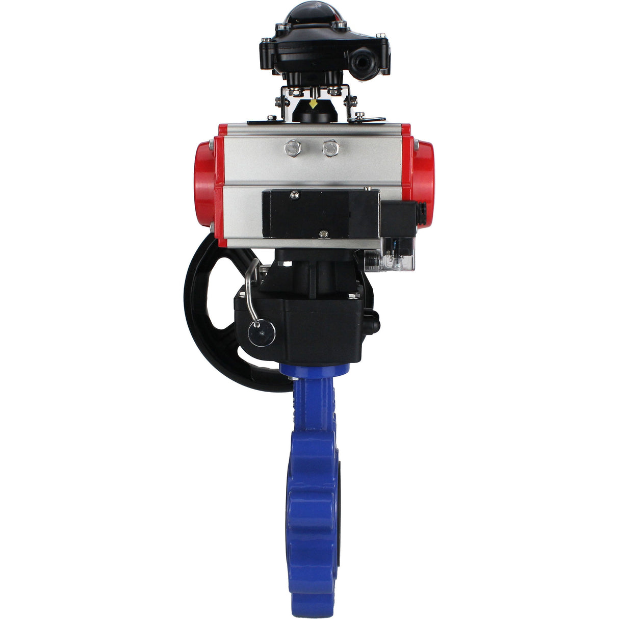Vanne papillon d'eau Elephant WBV1631N-2W-Fb-H, matériau du corps - fonte QT450, matériau du disque - acier inoxydable AISI 304, joint - NBR, actionneur pneumatique PA-DA double action, 4M310-08 24V, BKV APL-210N, volant MON