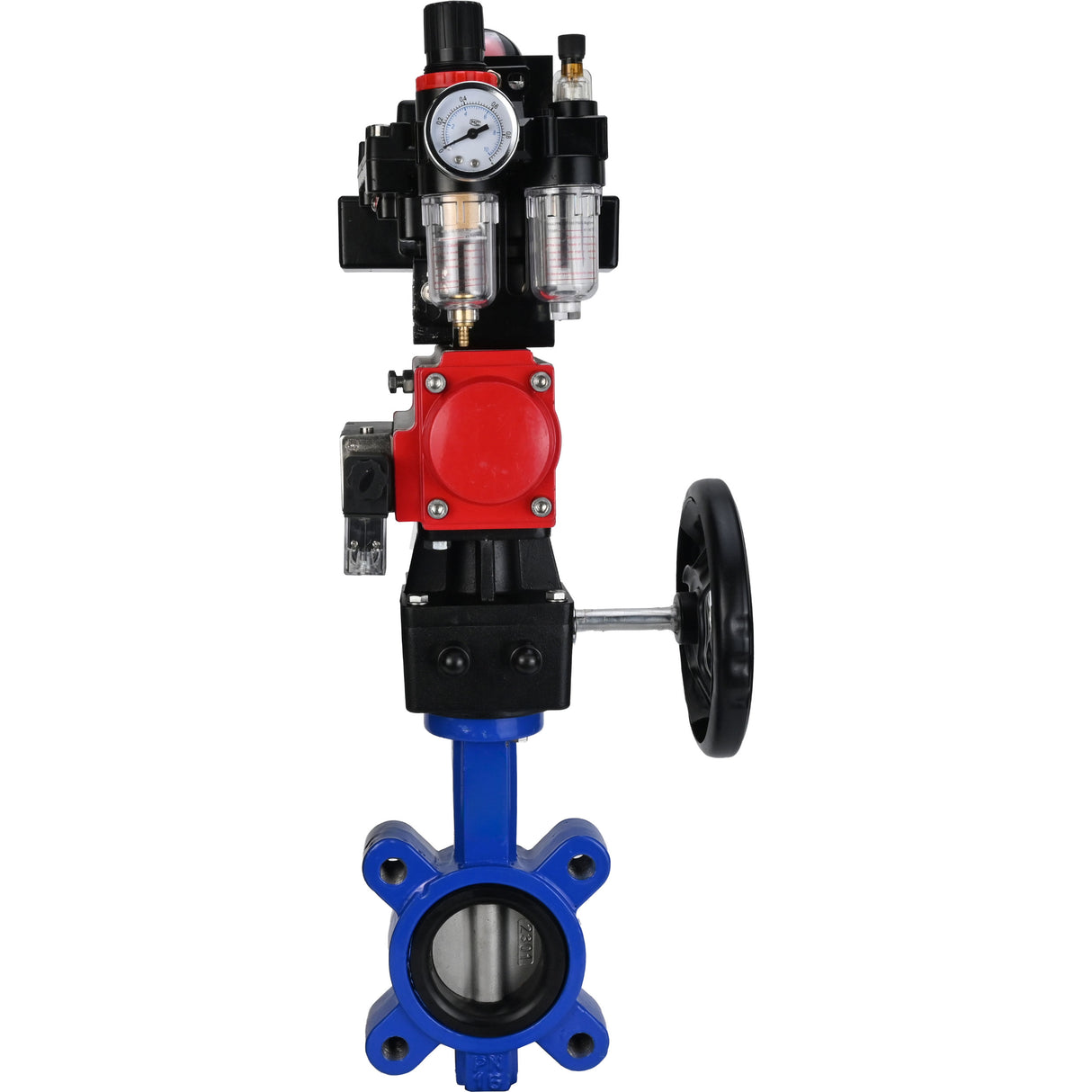 Vanne papillon d'eau Elephant WBV1631N-2W-Fb-H, matériau du corps - fonte QT450, matériau du disque - acier inoxydable AISI 304, joint - NBR, actionneur pneumatique PA-DA double action, 4M310-08 220V, BKV APL-410N EX, volant MON, BPV AFC2000