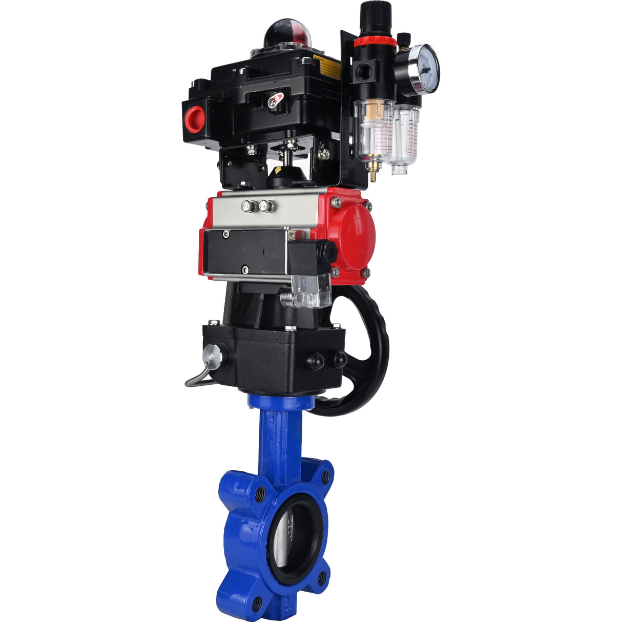 Vanne papillon d'eau Elephant WBV1631N-2W-Fb-H, matériau du corps - fonte QT450, matériau du disque - acier inoxydable AISI 304, joint - NBR, actionneur pneumatique PA-DA double action, 4M310-08 220V, BKV APL-410N EX, volant MON, BPV AFC2000