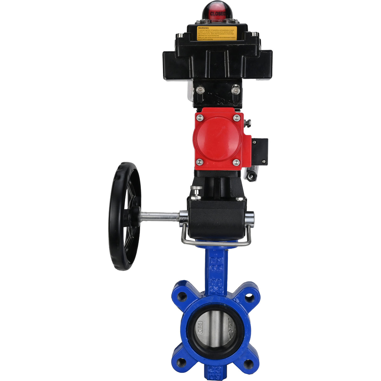 Vanne papillon d'eau Elephant WBV1631N-2W-Fb-H, matériau du corps - fonte QT450, matériau du disque - acier inoxydable AISI 304, joint - NBR, actionneur pneumatique PA-DA double action, 4M310-08 220V, BKV APL-410N EX, volant MON, BPV AFC2000