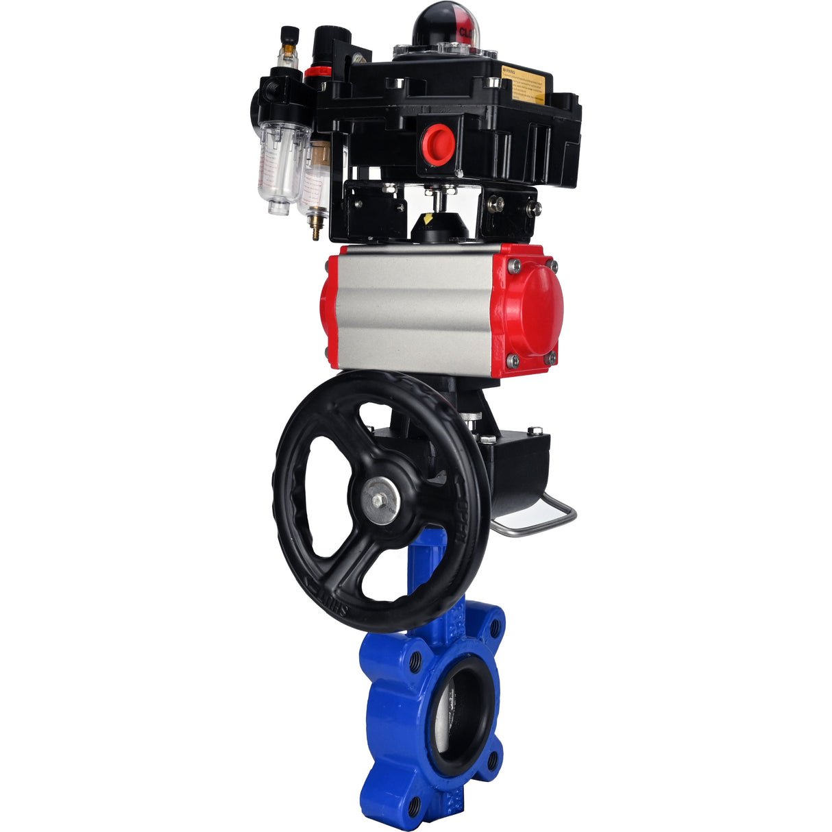 Vanne papillon d'eau Elephant WBV1631N-2W-Fb-H, matériau du corps - fonte QT450, matériau du disque - acier inoxydable AISI 304, joint - NBR, actionneur pneumatique PA-DA double action, 4M310-08 220V, BKV APL-410N EX, volant MON, BPV AFC2000