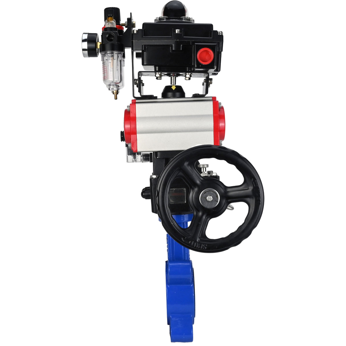 Vanne papillon d'eau Elephant WBV1631N-2W-Fb-H, matériau du corps - fonte QT450, matériau du disque - acier inoxydable AISI 304, joint - NBR, actionneur pneumatique PA-DA double action, 4M310-08 220V, BKV APL-410N EX, volant MON, BPV AFC2000