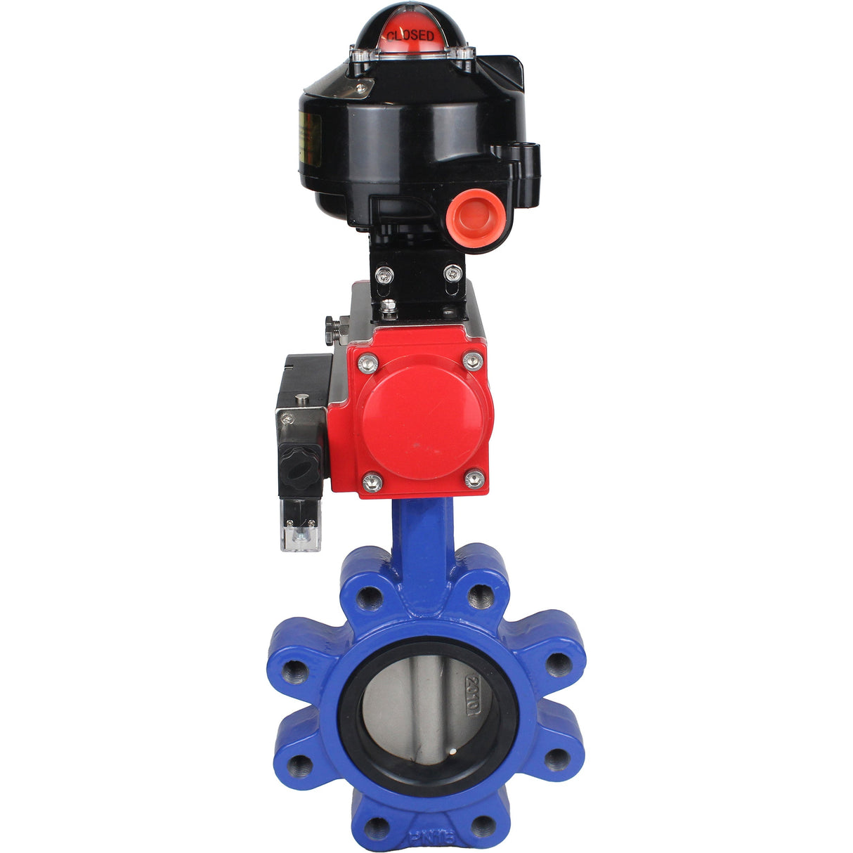 Vanne papillon d'eau Elephant WBV1631N-2W-Fb-H, matériau du corps - fonte QT450, matériau du disque - acier inoxydable AISI 304, joint - NBR, actionneur pneumatique PA-DA double action, 4M310-08 220V, BKV APL-510N EX
