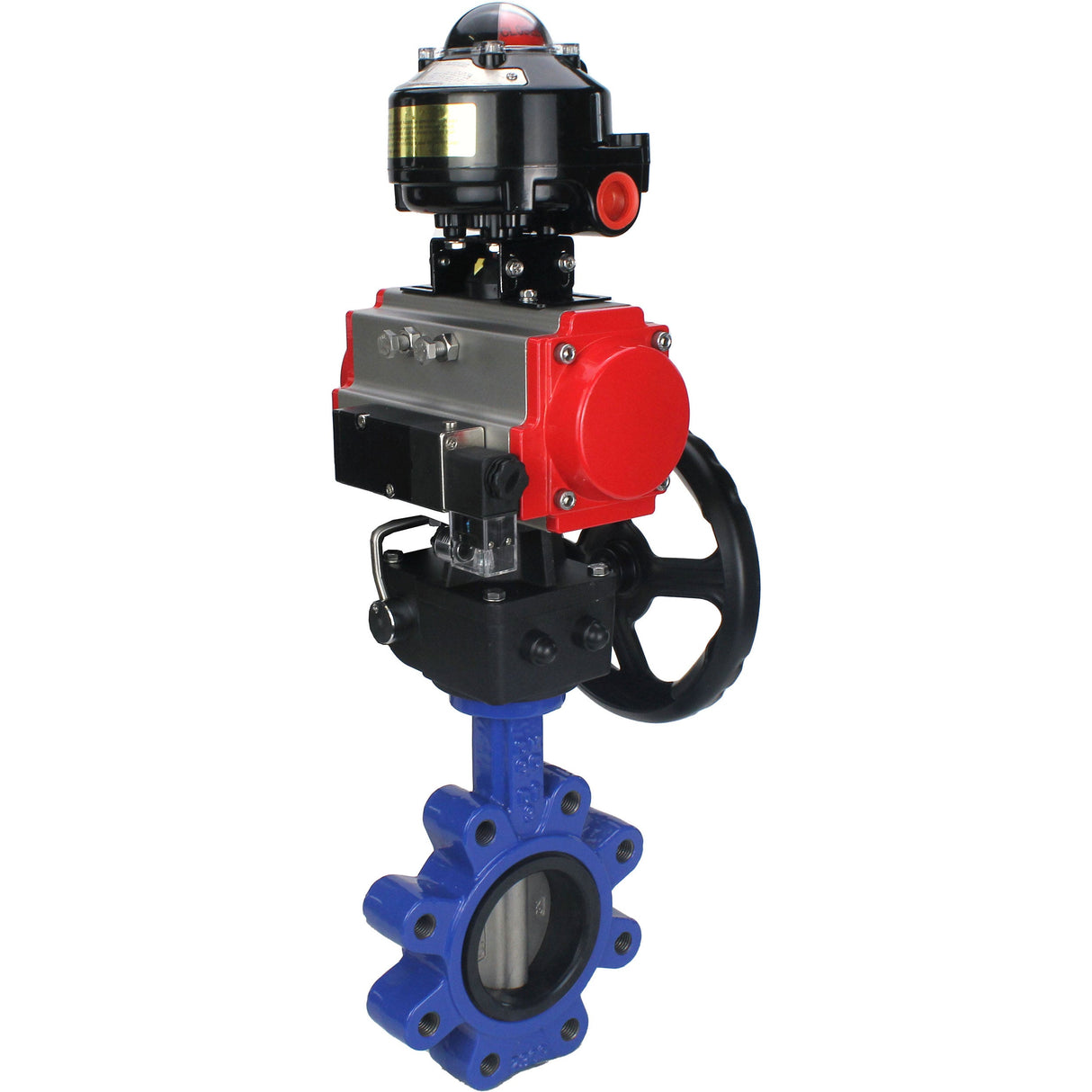Vanne papillon d'eau Elephant WBV1631N-2W-Fb-H, matériau du corps - fonte QT450, matériau du disque - acier inoxydable AISI 304, joint - NBR, actionneur pneumatique PA-DA double action, 4M310-08 24V, BKV APL-510N EX, volant MON