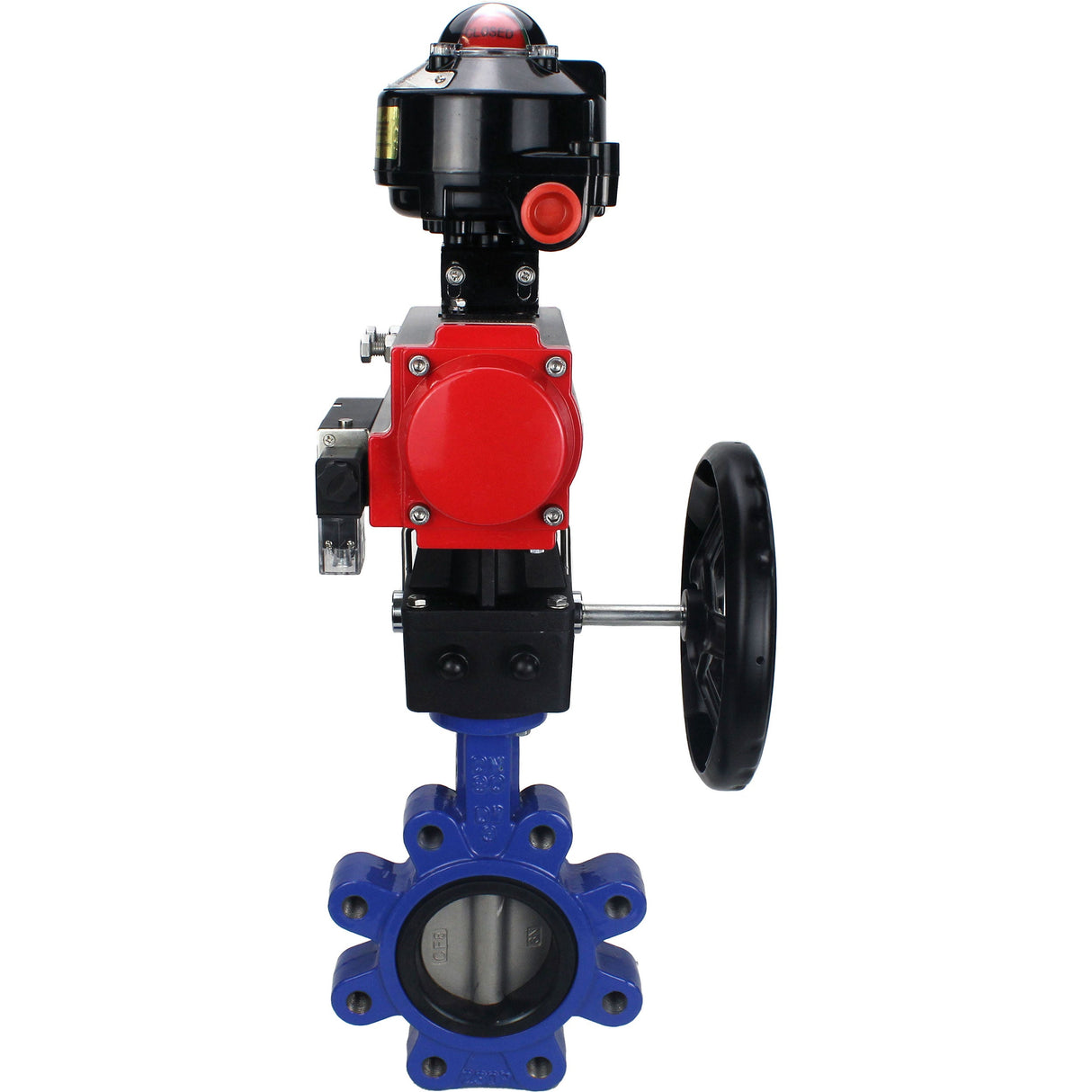 Vanne papillon d'eau Elephant WBV1631N-2W-Fb-H, matériau du corps - fonte QT450, matériau du disque - acier inoxydable AISI 304, joint - NBR, actionneur pneumatique PA-DA double action, 4M310-08 24V, BKV APL-510N EX, volant MON