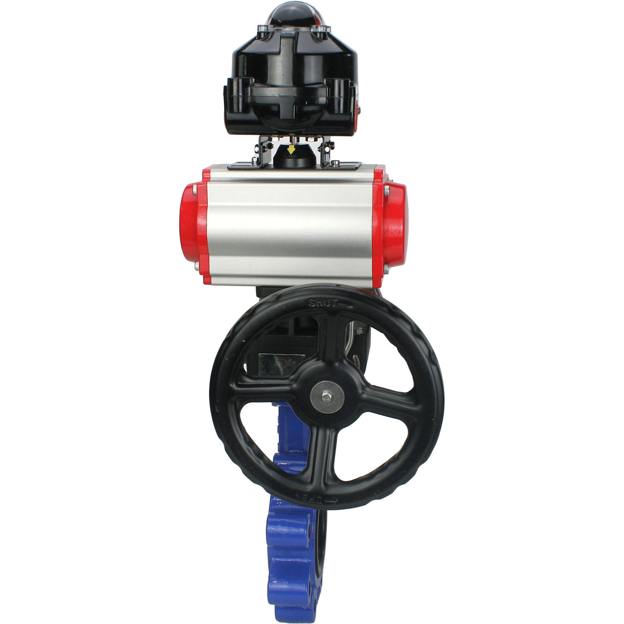 Vanne papillon d'eau Elephant WBV1631N-2W-Fb-H, matériau du corps - fonte QT450, matériau du disque - acier inoxydable AISI 304, joint - NBR, actionneur pneumatique PA-DA double action, 4M310-08 24V, BKV APL-510N EX, volant MON