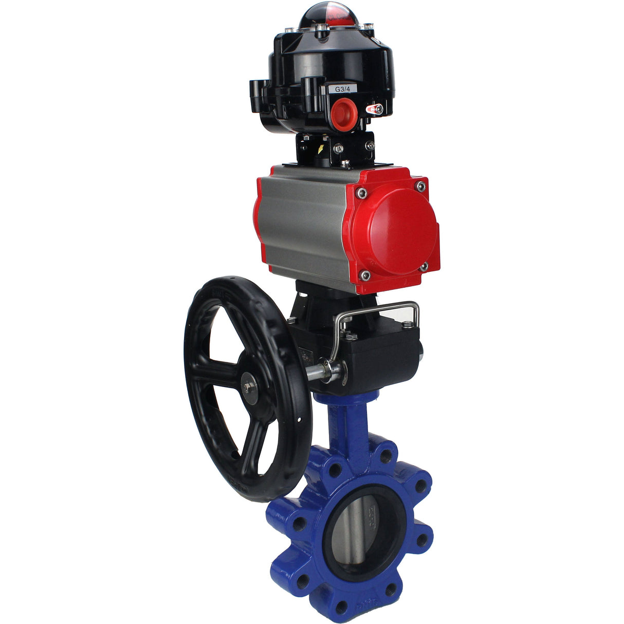 Vanne papillon d'eau Elephant WBV1631N-2W-Fb-H, matériau du corps - fonte QT450, matériau du disque - acier inoxydable AISI 304, joint - NBR, actionneur pneumatique PA-DA double action, 4M310-08 24V, BKV APL-510N EX, volant MON