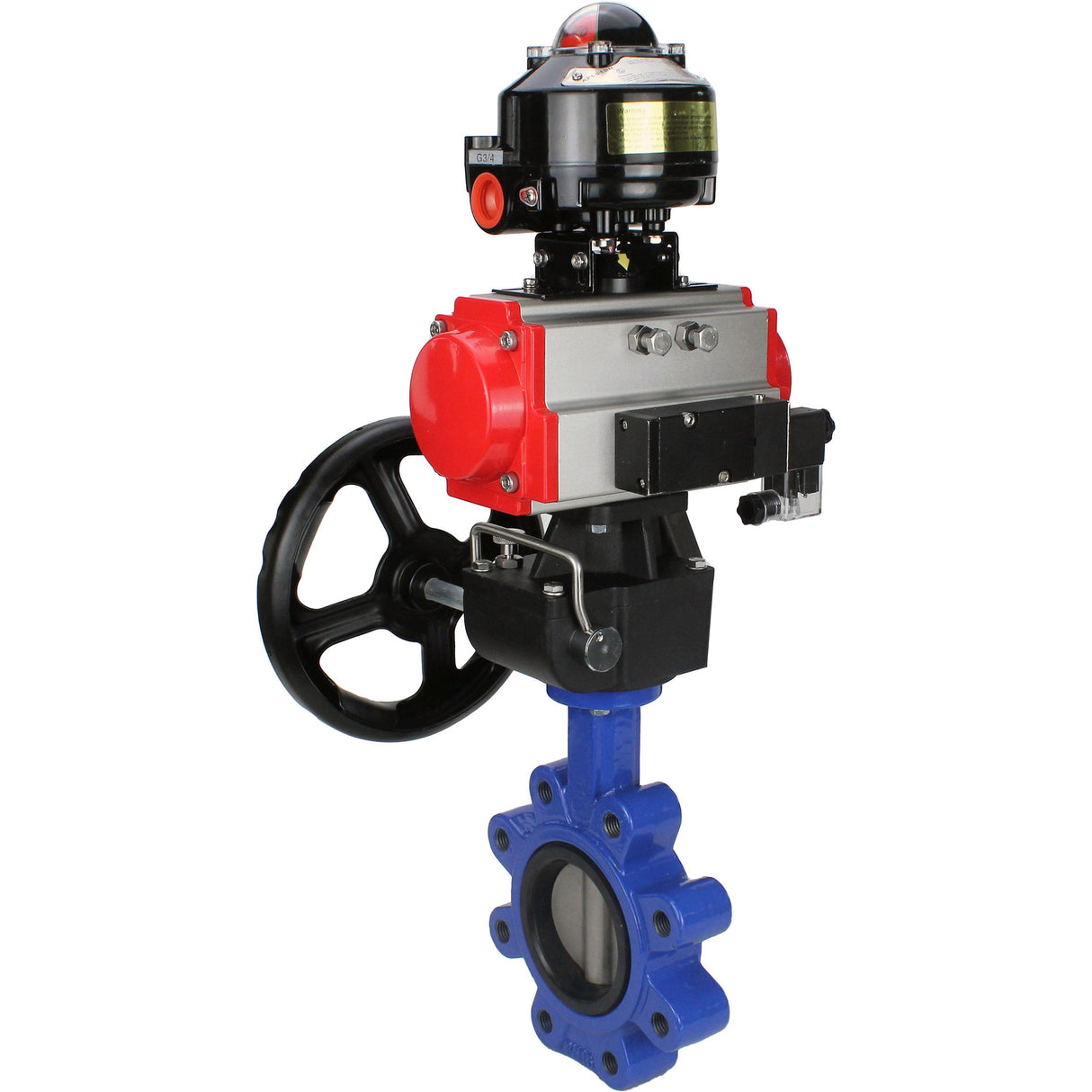Vanne papillon d'eau Elephant WBV1631N-2W-Fb-H, matériau du corps - fonte QT450, matériau du disque - acier inoxydable AISI 304, joint - NBR, actionneur pneumatique PA-DA double action, 4M310-08 24V, BKV APL-510N EX, volant MON