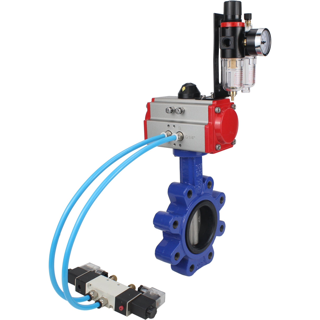 Vanne papillon d'eau Elephant WBV1631N-2W-Fb-H, matériau du corps - fonte QT450, matériau du disque - acier inoxydable AISI 304, joint - NBR, avec actionneur pneumatique double effet PA-DA, 4V320-08 220V, BPV AFC2000