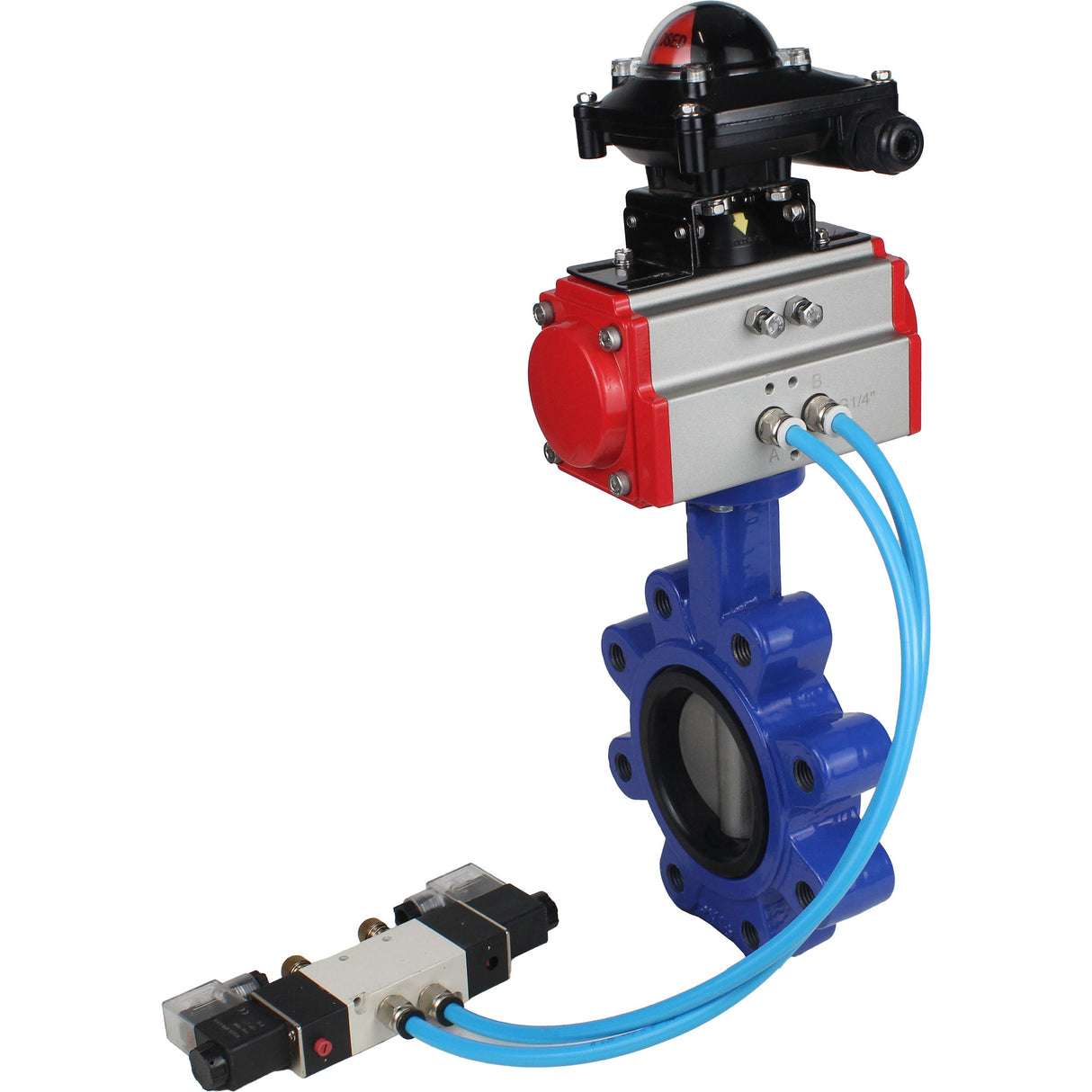 Vanne papillon d'eau Elephant WBV1631N-2W-Fb-H, matériau du corps - fonte QT450, matériau du disque - acier inoxydable AISI 304, joint - NBR, actionneur pneumatique PA-DA double action, 4V320-08 220V, BKV APL-210N