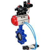 Vanne papillon d'eau Elephant WBV1631N-2W-Fb-H, matériau du corps - fonte QT450, matériau du disque - acier inoxydable AISI 304, joint - NBR, actionneur pneumatique PA-SA avec ressorts de rappel, 4V320-08 220V, BKV APL-210N BPV AFC2000