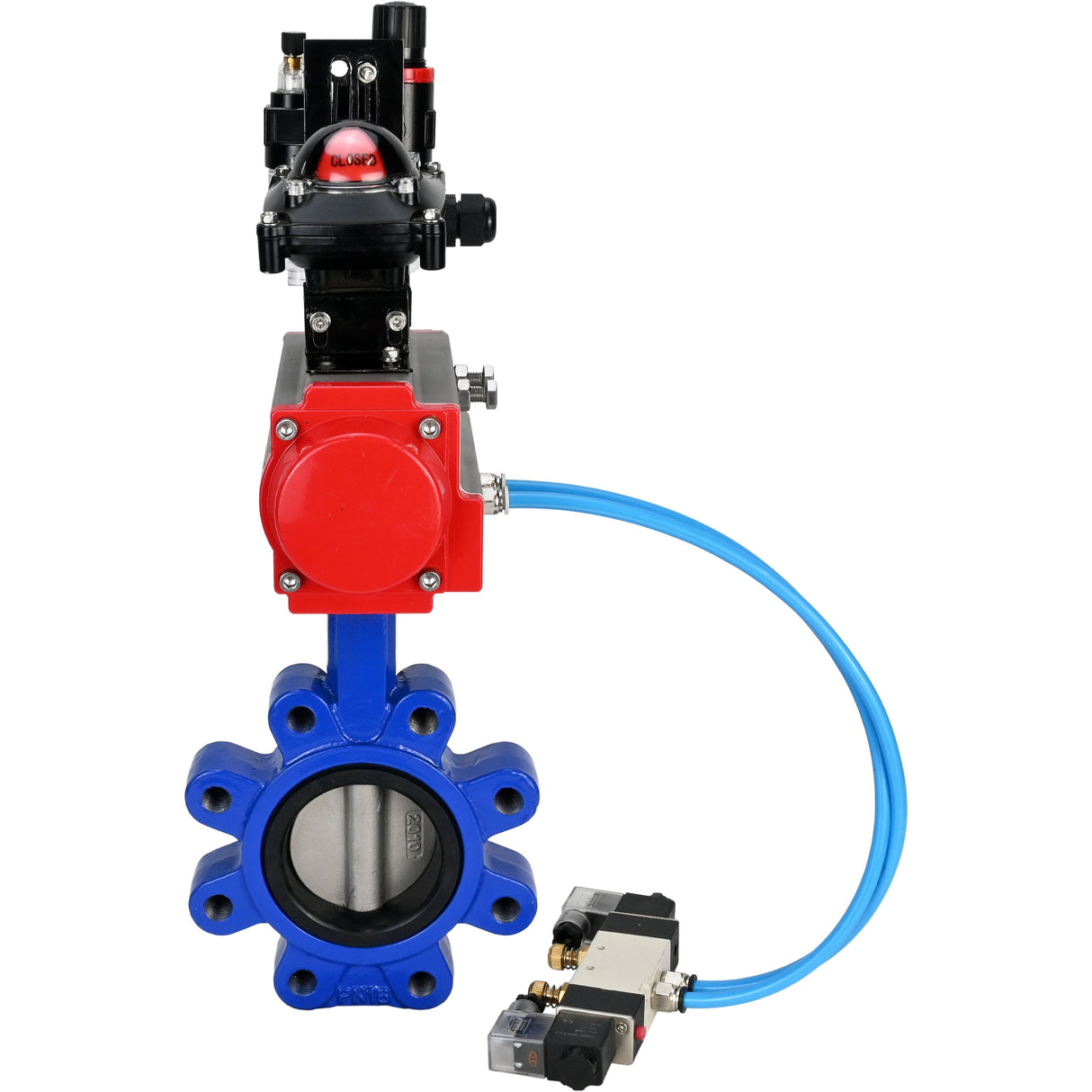 Vanne papillon d'eau Elephant WBV1631N-2W-Fb-H, matériau du corps - fonte QT450, matériau du disque - acier inoxydable AISI 304, joint - NBR, actionneur pneumatique PA-SA avec ressorts de rappel, 4V320-08 220V, BKV APL-210N BPV AFC2000