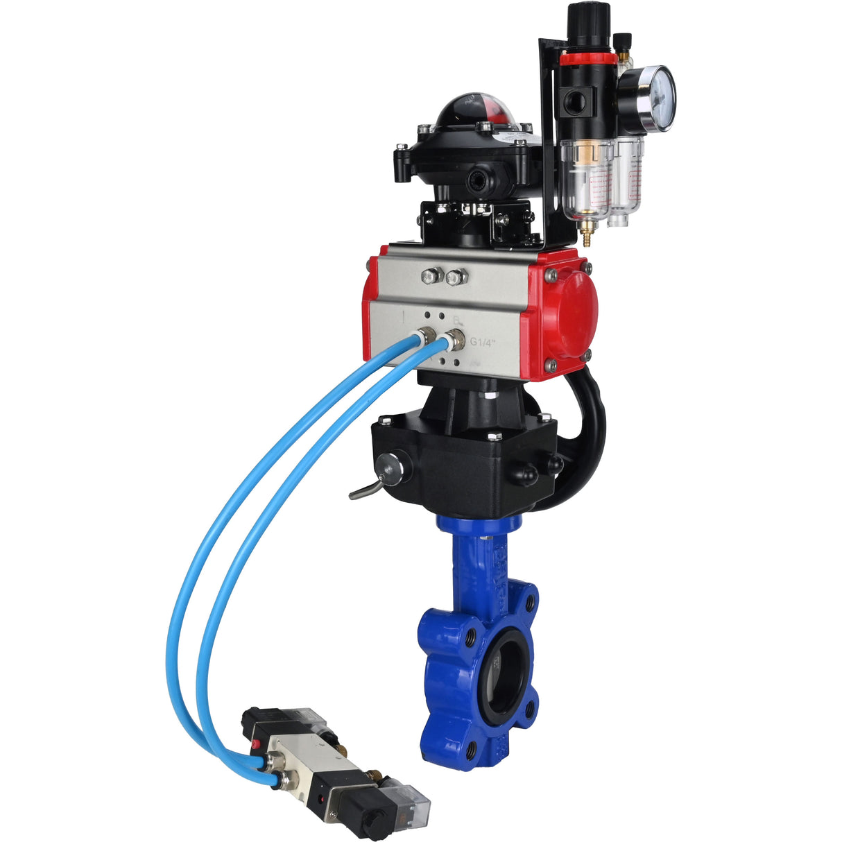 Vanne papillon d'eau Elephant WBV1631N-2W-Fb-H, matériau du corps - fonte QT450, matériau du disque - acier inoxydable AISI 304, joint - NBR, actionneur pneumatique PA-DA double action, 4V320-08 220V, BKV APL-210N, volant MON, BPV AFC2000