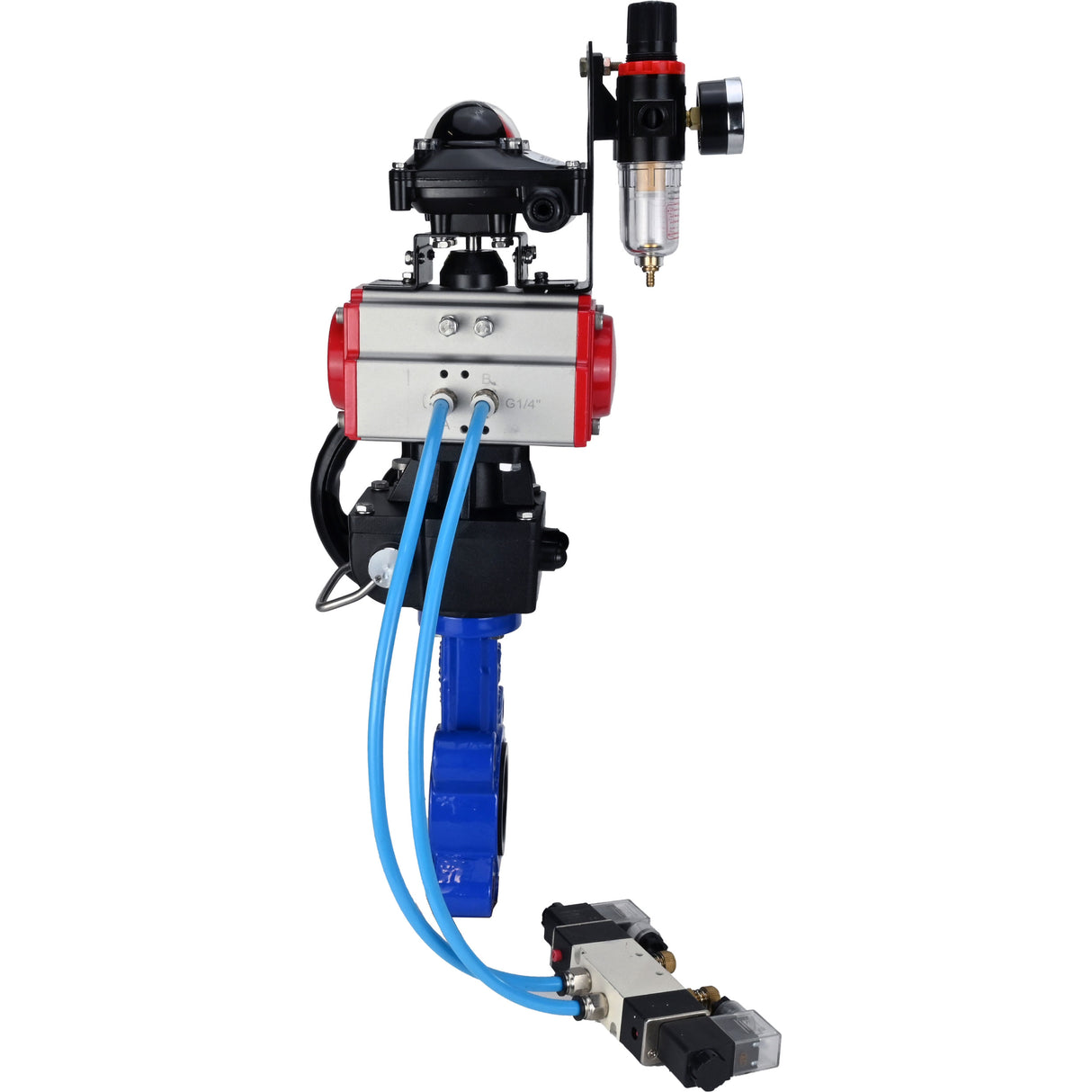 Vanne papillon d'eau Elephant WBV1631N-2W-Fb-H, matériau du corps - fonte QT450, matériau du disque - acier inoxydable AISI 304, joint - NBR, actionneur pneumatique PA-DA double action, 4V320-08 220V, BKV APL-210N, volant MON, BPV AFC2000