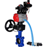 Vanne papillon d'eau Elephant WBV1631N-2W-Fb-H, matériau du corps - fonte QT450, matériau du disque - acier inoxydable AISI 304, joint - NBR, actionneur pneumatique PA-DA double action, 4V320-08 220V, BKV APL-210N, volant MON, BPV AFC2000