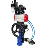 Vanne papillon d'eau Elephant WBV1631N-2W-Fb-H, matériau du corps - fonte QT450, matériau du disque - acier inoxydable AISI 304, joint - NBR, actionneur pneumatique PA-DA double action, 4V320-08 220V, BKV APL-210N, volant MON, BPV AFC2000