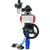 Vanne papillon d'eau Elephant WBV1631N-2W-Fb-H, matériau du corps - fonte QT450, matériau du disque - acier inoxydable AISI 304, joint - NBR, actionneur pneumatique PA-DA double action, 4V320-08 220V, BKV APL-210N, volant MON, BPV AFC2000