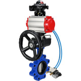 Vanne papillon d'eau Elephant WBV1631N-2W-Fb-H, matériau du corps - fonte QT450, matériau du disque - acier inoxydable AISI 304, joint - NBR, actionneur pneumatique PA-DA double action, 4V320-08 220V, BKV APL-210N, volant MON