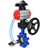 Vanne papillon d'eau Elephant WBV1631N-2W-Fb-H, matériau du corps - fonte QT450, matériau du disque - acier inoxydable AISI 304, joint - NBR, actionneur pneumatique PA-DA double action, 4V320-08 220V, BKV APL-210N, volant MON