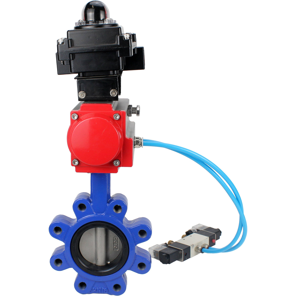 Vanne papillon d'eau Elephant WBV1631N-2W-Fb-H, matériau du corps - fonte QT450, matériau du disque - acier inoxydable AISI 304, joint - NBR, actionneur pneumatique PA-SA avec ressorts de rappel, 4V320-08 220V, BKV APL-410N EX