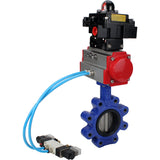 Vanne papillon d'eau Elephant WBV1631E-2W-Fb-H, matériau du corps - fonte QT450, matériau du disque - acier inoxydable AISI 304, joint - EPDM, avec actionneur pneumatique double effet PA-DA, 4V320-08 220V, BKV APL-410N EX