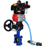 Vanne papillon d'eau Elephant WBV1631N-2W-Fb-H, matériau du corps - fonte QT450, matériau du disque - acier inoxydable AISI 304, joint - NBR, actionneur pneumatique PA-DA double action, 4V320-10 220V, BKV APL-410N EX, volant MON, BPV AFC2000