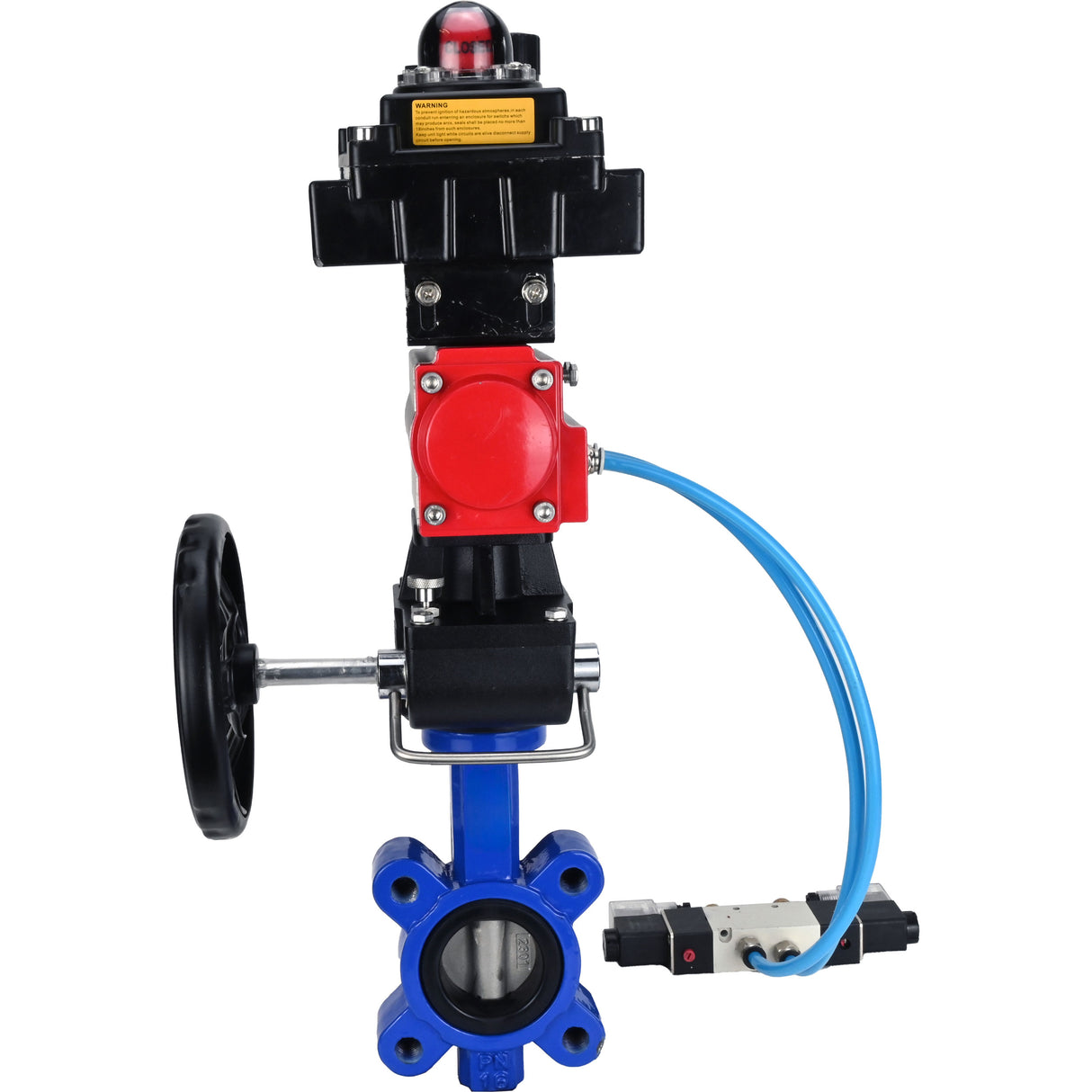 Vanne papillon d'eau Elephant WBV1631N-2W-Fb-H, matériau du corps - fonte QT450, matériau du disque - acier inoxydable AISI 304, joint - NBR, actionneur pneumatique PA-DA double action, 4V320-10 220V, BKV APL-410N EX, volant MON, BPV AFC2000