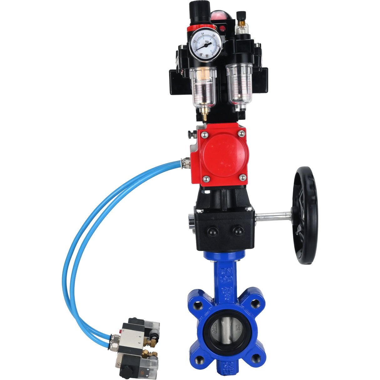 Vanne papillon d'eau Elephant WBV1631N-2W-Fb-H, matériau du corps - fonte QT450, matériau du disque - acier inoxydable AISI 304, joint - NBR, actionneur pneumatique PA-DA double action, 4V320-10 220V, BKV APL-410N EX, volant MON, BPV AFC2000