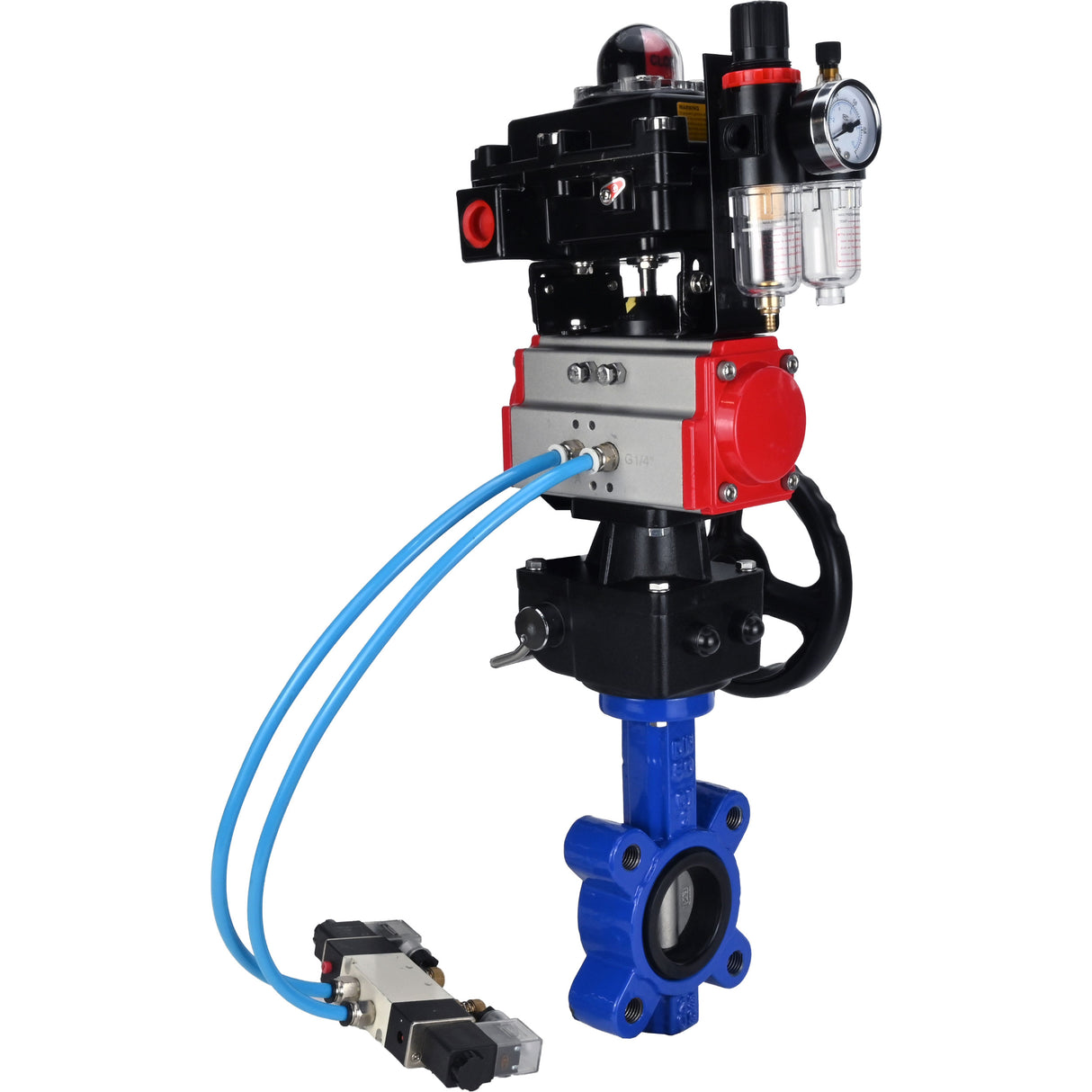 Vanne papillon d'eau Elephant WBV1631N-2W-Fb-H, matériau du corps - fonte QT450, matériau du disque - acier inoxydable AISI 304, joint - NBR, actionneur pneumatique PA-DA double action, 4V320-10 220V, BKV APL-410N EX, volant MON, BPV AFC2000