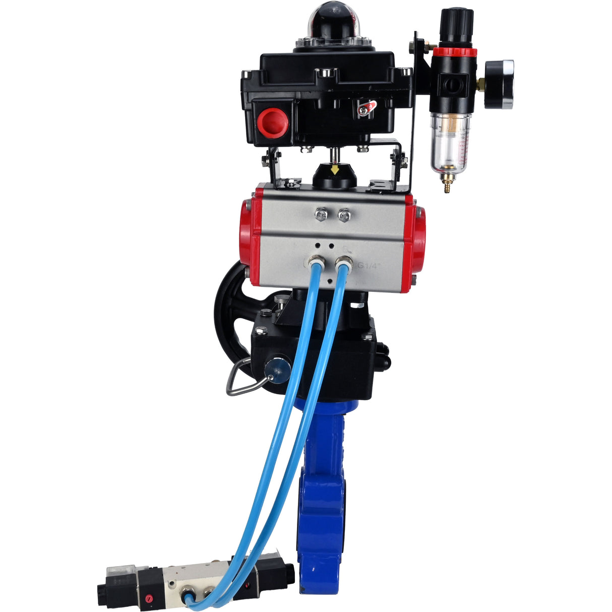 Vanne papillon d'eau Elephant WBV1631N-2W-Fb-H, matériau du corps - fonte QT450, matériau du disque - acier inoxydable AISI 304, joint - NBR, actionneur pneumatique PA-DA double action, 4V320-10 220V, BKV APL-410N EX, volant MON, BPV AFC2000