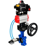 Vanne papillon d'eau Elephant WBV1631N-2W-Fb-H, matériau du corps - fonte QT450, matériau du disque - acier inoxydable AISI 304, joint - NBR, actionneur pneumatique PA-DA double action, 4V320-08 220V, BKV APL-410N EX, volant MON