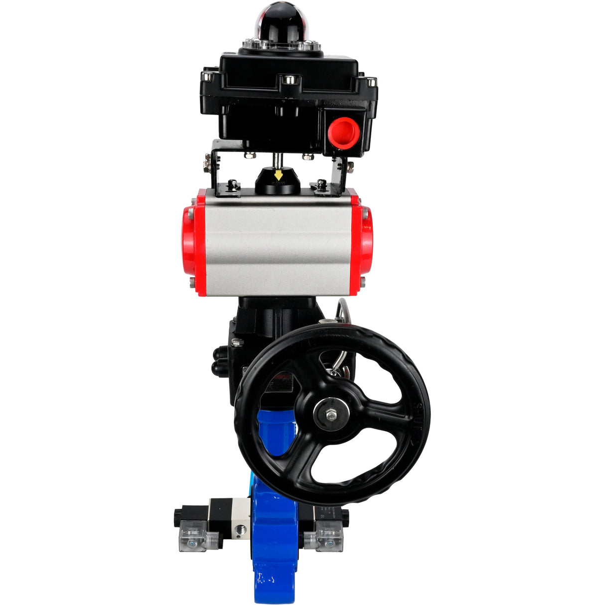 Vanne papillon d'eau Elephant WBV1631N-2W-Fb-H, matériau du corps - fonte QT450, matériau du disque - acier inoxydable AISI 304, joint - NBR, actionneur pneumatique PA-DA double action, 4V320-08 220V, BKV APL-410N EX, volant MON