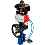 Vanne papillon d'eau Elephant WBV1631N-2W-Fb-H, matériau du corps - fonte QT450, matériau du disque - acier inoxydable AISI 304, joint - NBR, actionneur pneumatique PA-DA double action, 4V320-08 220V, BKV APL-410N EX, volant MON