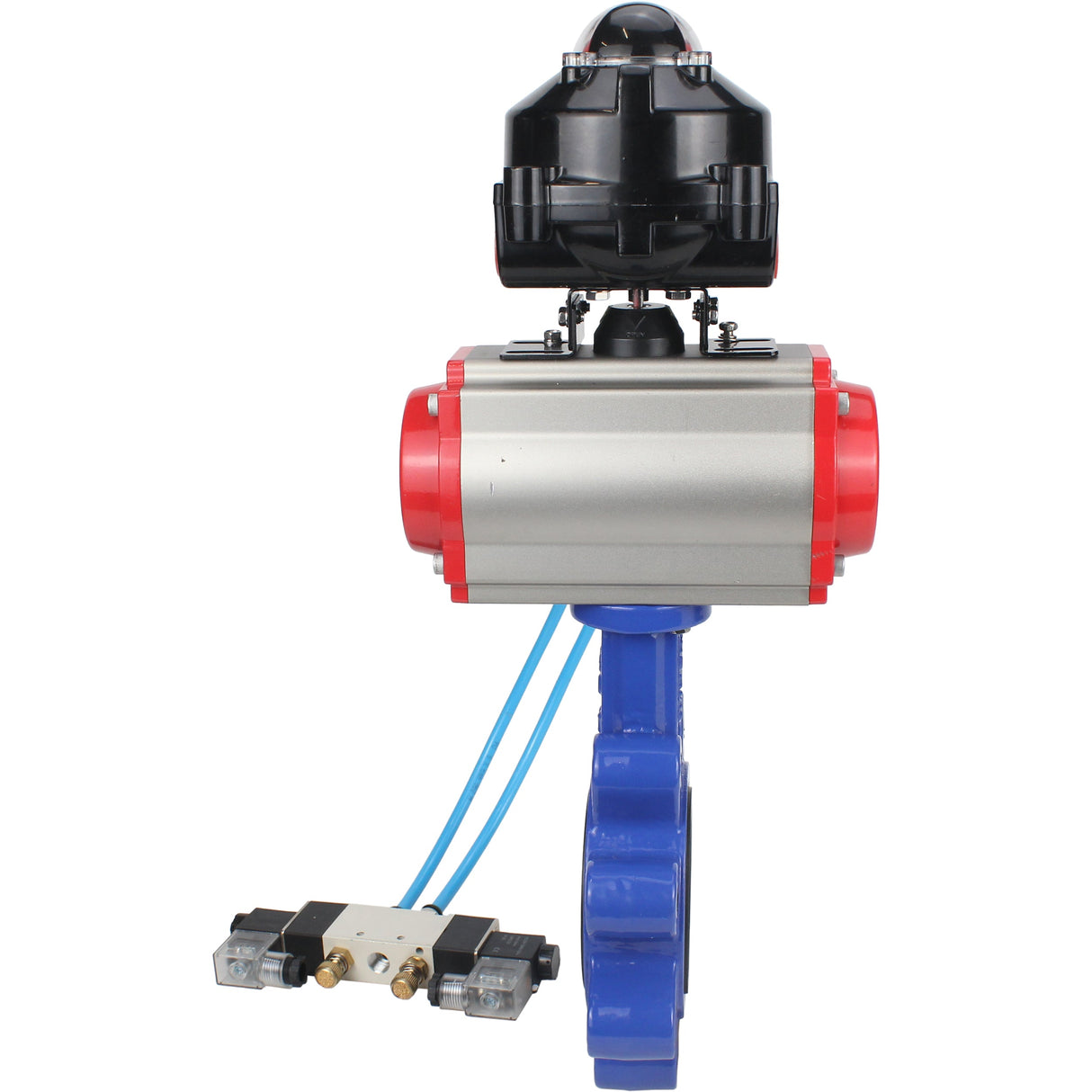 Vanne papillon d'eau Elephant WBV1631N-2W-Fb-H, matériau du corps - fonte QT450, matériau du disque - acier inoxydable AISI 304, joint - NBR, actionneur pneumatique PA-SA avec ressorts de rappel, 4V320-10 220V, BKV APL-510N EX