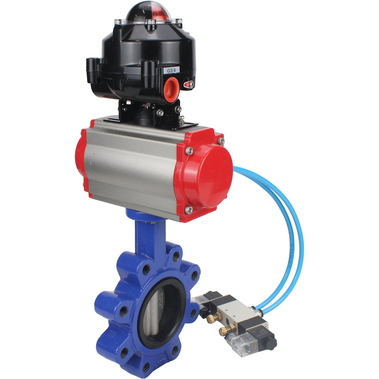 Vanne papillon d'eau Elephant WBV1631N-2W-Fb-H, matériau du corps - fonte QT450, matériau du disque - acier inoxydable AISI 304, joint - NBR, actionneur pneumatique PA-SA avec ressorts de rappel, 4V320-10 220V, BKV APL-510N EX
