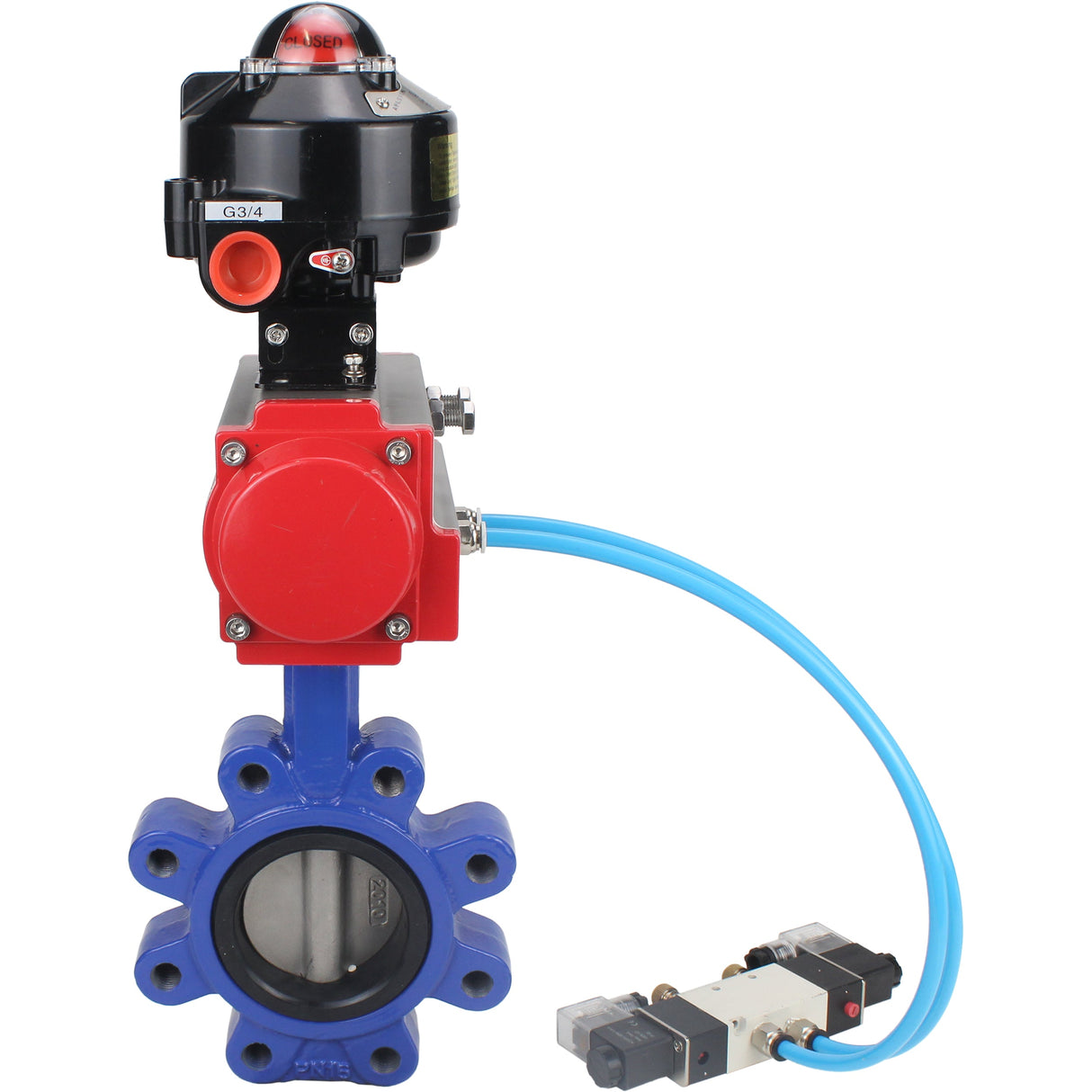 Vanne papillon d'eau Elephant WBV1631N-2W-Fb-H, matériau du corps - fonte QT450, matériau du disque - acier inoxydable AISI 304, joint - NBR, actionneur pneumatique PA-SA avec ressorts de rappel, 4V320-10 220V, BKV APL-510N EX
