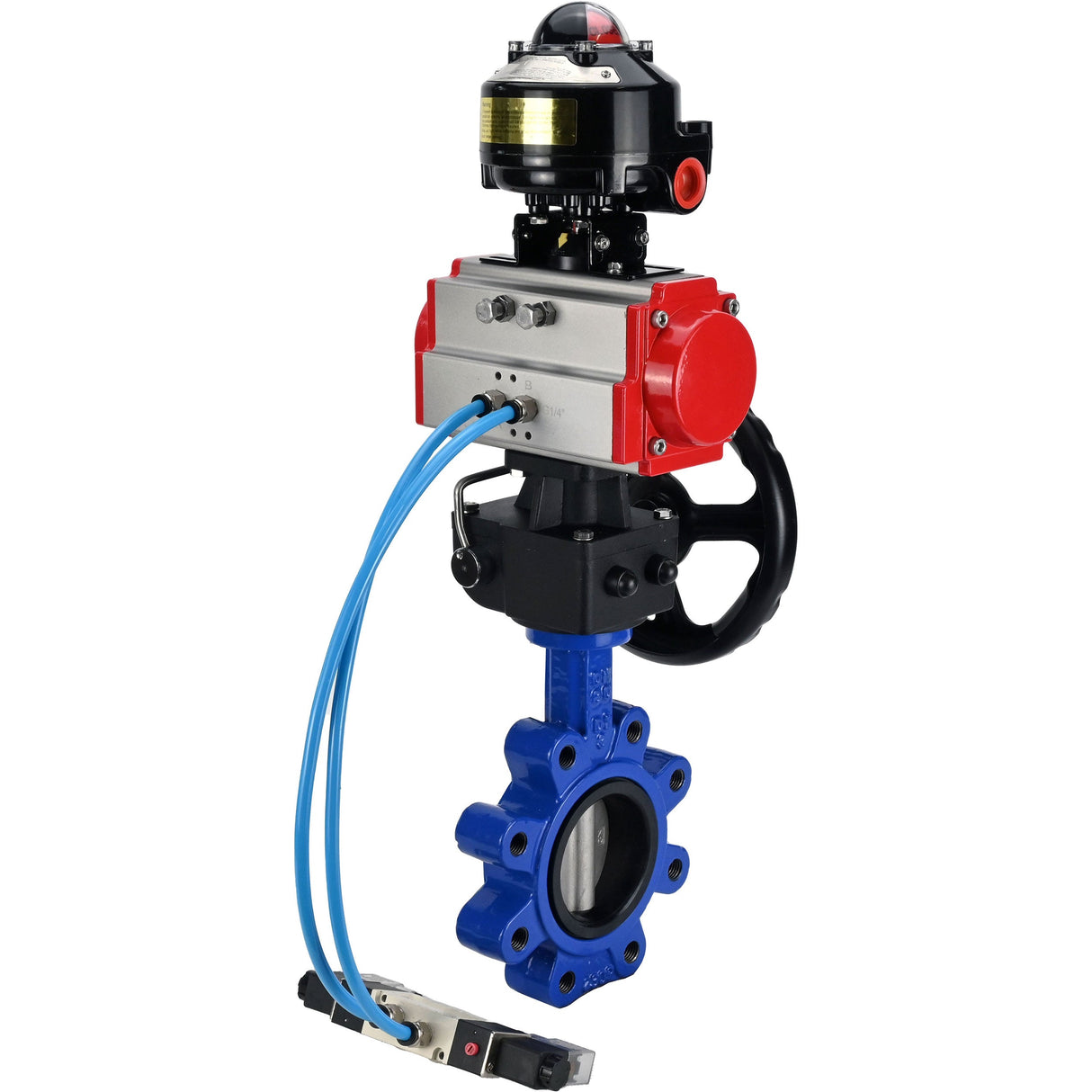 Vanne papillon d'eau Elephant WBV1631N-2W-Fb-H, matériau du corps - fonte QT450, matériau du disque - acier inoxydable AISI 304, joint - NBR, actionneur pneumatique PA-DA double action, 4V320-08 220V, BKV APL-510N EX, volant MON
