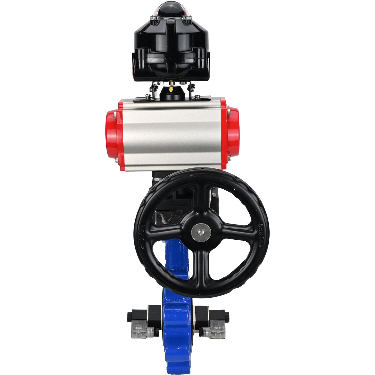 Vanne papillon d'eau Elephant WBV1631N-2W-Fb-H, matériau du corps - fonte QT450, matériau du disque - acier inoxydable AISI 304, joint - NBR, actionneur pneumatique PA-DA double action, 4V320-08 220V, BKV APL-510N EX, volant MON