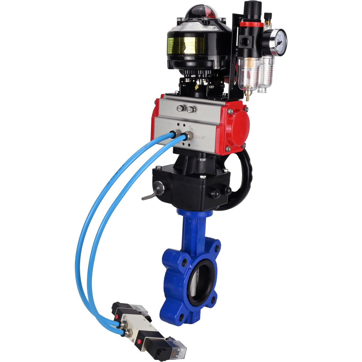 Vanne papillon d'eau Elephant WBV1631N-2W-Fb-H, matériau du corps - fonte QT450, matériau du disque - acier inoxydable AISI 304, joint - NBR, actionneur pneumatique PA-DA double action, 4V320-08 220V, BKV APL-510N EX, volant MON, BPV AFC2000