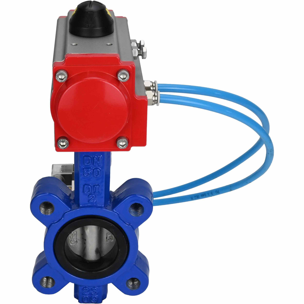 Vanne papillon d'eau Elephant WBV1631N-2W-Fb-H, matériau du corps - fonte QT450, matériau du disque - acier inoxydable AISI 304, joint - NBR, avec actionneur pneumatique double effet PA-DA, 4V320-08 220V