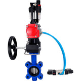 Vanne papillon d'eau Elephant WBV1631N-2W-Fb-H, matériau du corps - fonte QT450, matériau du disque - acier inoxydable AISI 304, joint - NBR, actionneur pneumatique PA-DA double action, volant manuel 4V320-08 220V MON, BPV AFC2000