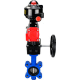 Vanne papillon d'eau Elephant WBV1631N-2W-Fb-H, matériau du corps - fonte QT450, matériau du disque - acier inoxydable AISI 304, joint - NBR, avec actionneur pneumatique double effet PA-DA, volant MON, BKV APL-510N EX