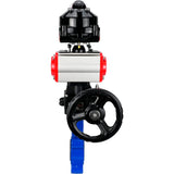 Vanne papillon d'eau Elephant WBV1631N-2W-Fb-H, matériau du corps - fonte QT450, matériau du disque - acier inoxydable AISI 304, joint - NBR, avec actionneur pneumatique double effet PA-DA, volant MON, BKV APL-510N EX