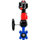 Vanne papillon d'eau Elephant WBV1631N-2W-Fb-H, matériau du corps - fonte QT450, matériau du disque - acier inoxydable AISI 304, joint - NBR, avec actionneur pneumatique double effet PA-DA, volant MON, BKV APL-510N EX