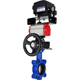 Vanne papillon d'eau Elephant WBV1631N-2W-Fb-H, matériau du corps - fonte QT450, matériau du disque - acier inoxydable AISI 304, joint - NBR, actionneur pneumatique PA-DA double action, positionneur YT-1000RSN sans rétroaction, volant MON