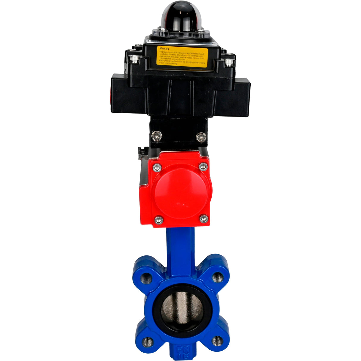 Vanne papillon d'eau Elephant WBV1631E-2W-Fb-H, matériau du corps - fonte QT450, matériau du disque - acier inoxydable AISI 304, joint - EPDM, avec actionneur pneumatique double effet PA-DA, BKV APL-410N EX